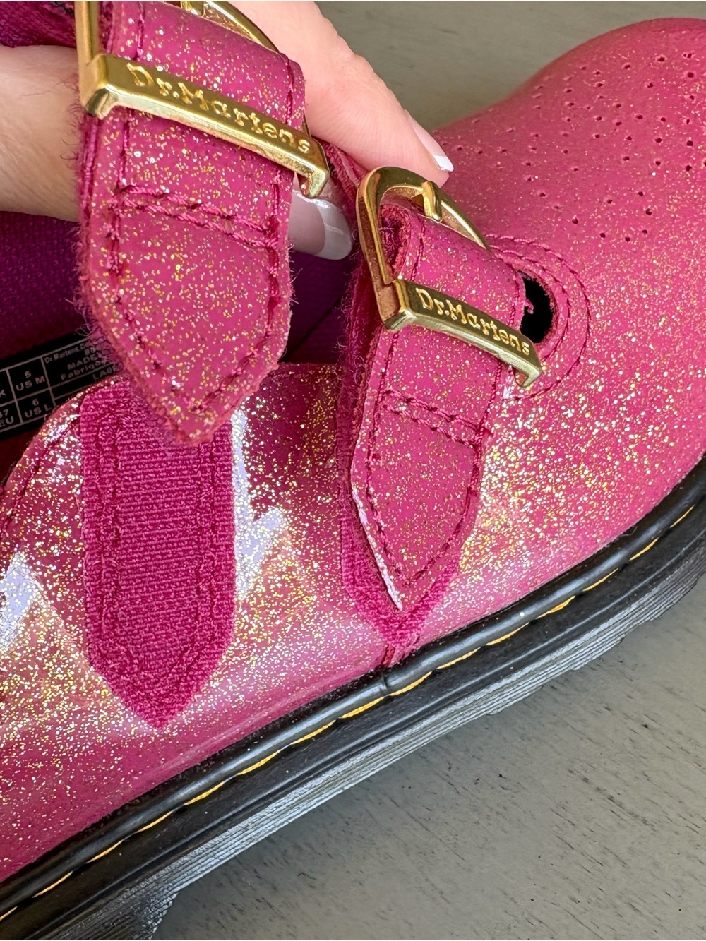 Doc Dr. Martens Pink Glitter Double-Buckle Mary Jane Shoes Boots Women 6 NEW - Picture 11 of 13